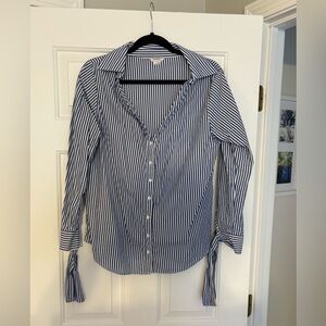 Club Monaco Navy and White Striped Button-Down Shirt